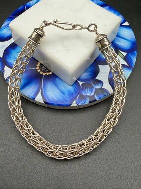 Gorgeous! 925 Sterling Silver Viking knit weave bracelet #S73 Appx 8”
